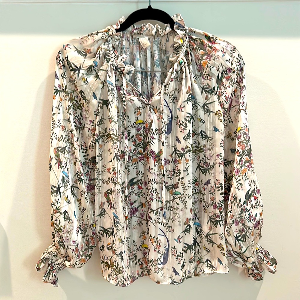 Floral women sheer blouse